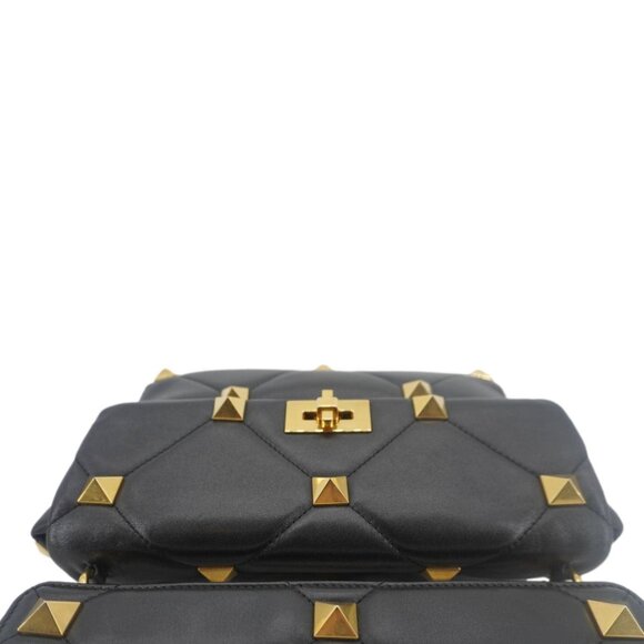 Valentino  Garavani Roman Stud Medium Leather Crossbody Bag Black - Picture 5 of 13
